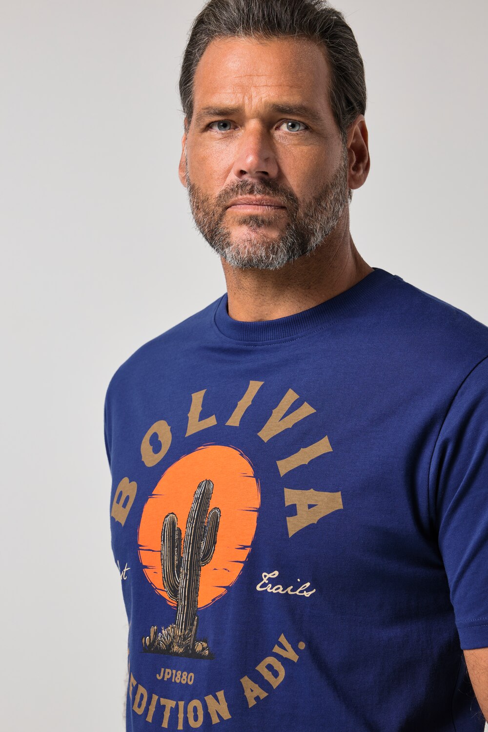 Stora storlekar T-shirt med kort ärm och print på bröstet, Her, blå, storlek: 6XL, Bomull, JP1880