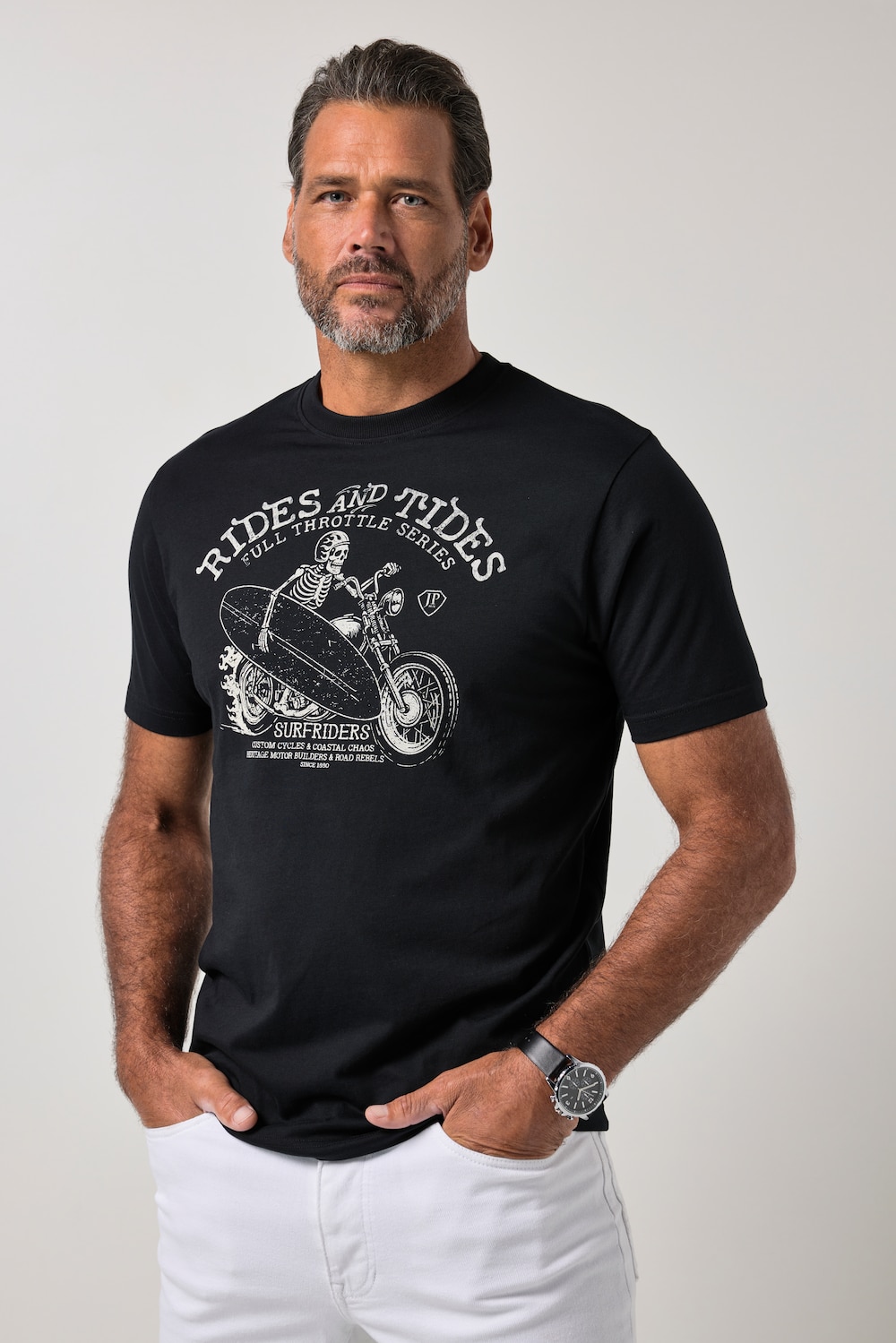 T-shirt med print på brystet, op til 8 XL