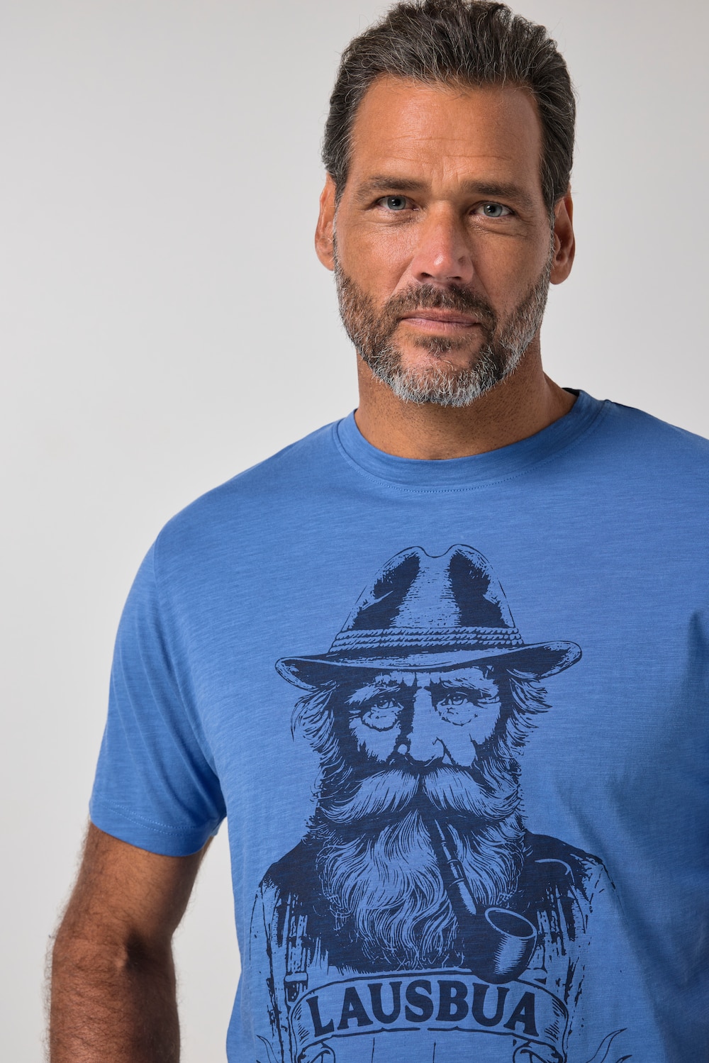Stora storlekar T-shirt med kort ärm och print på bröstet, Her, blå, storlek: XL, Bomull, JP1880