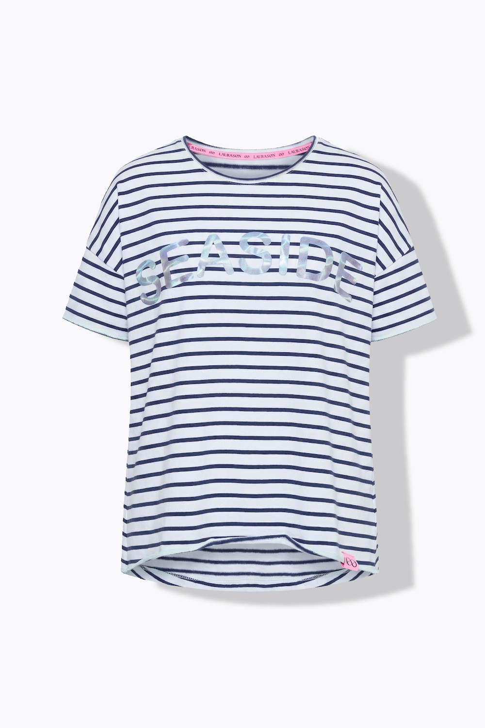 Stora storlekar Randig oversized mjukiströja med halvlång ärm, Dam, grå, storlek: 56/58, Bomull/Polyester, LAURASON