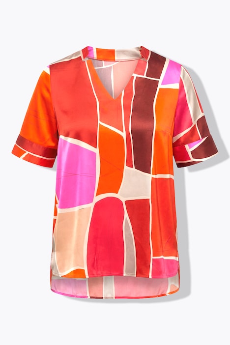 Blusenshirt, bedruckt, A-Linie, V-Ausschnitt, Halbarm