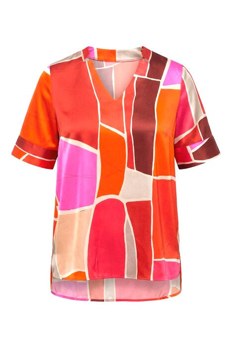 Halenka, potisk, áčkový střih, V výstřih, krátké rukávy