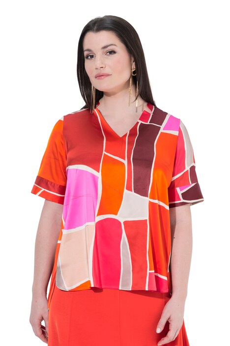 Halenka, potisk, áčkový střih, V výstřih, krátké rukávy