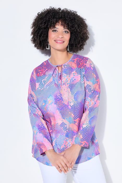 Tunika, A-Linie, bunter Druck, Langarm