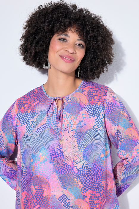 Tunika, A-Linie, bunter Druck, Langarm