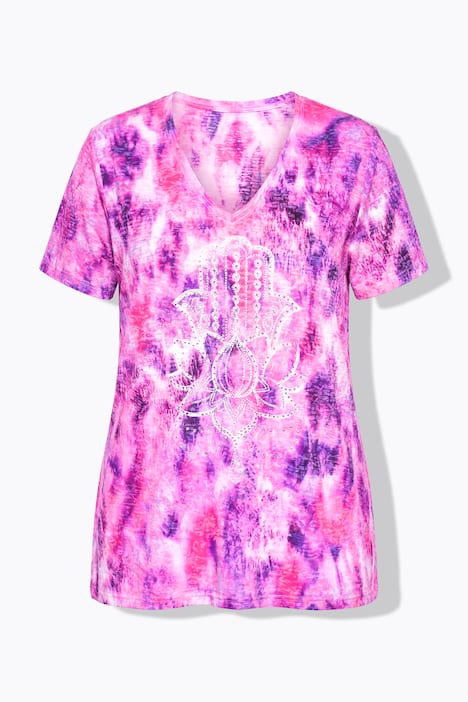 T-Shirt, A-Linie, Yoga-Motiv mit Glitzersteinchen