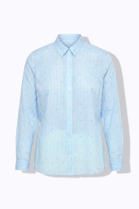 Hemdbluse, Loose Fit, Streifen, Pastell-Stickerei