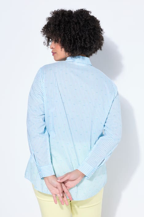 Hemdbluse, Loose Fit, Streifen, Pastell-Stickerei