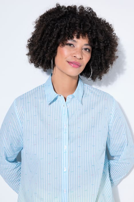 Hemdbluse, Loose Fit, Streifen, Pastell-Stickerei