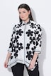 Satinblus med blommor, oversized, skjortkrage och trekvartsärm