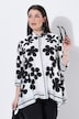 Satinblus med blommor, oversized, skjortkrage och trekvartsärm