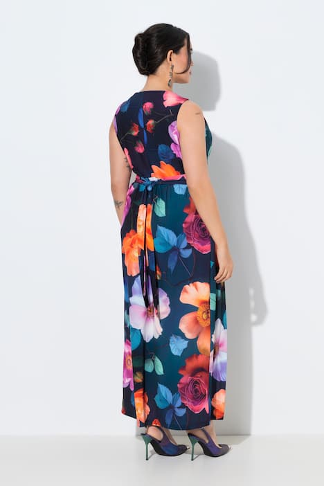 Maxi-jurk, bloemen, A-lijn, V-hals, mouwloos