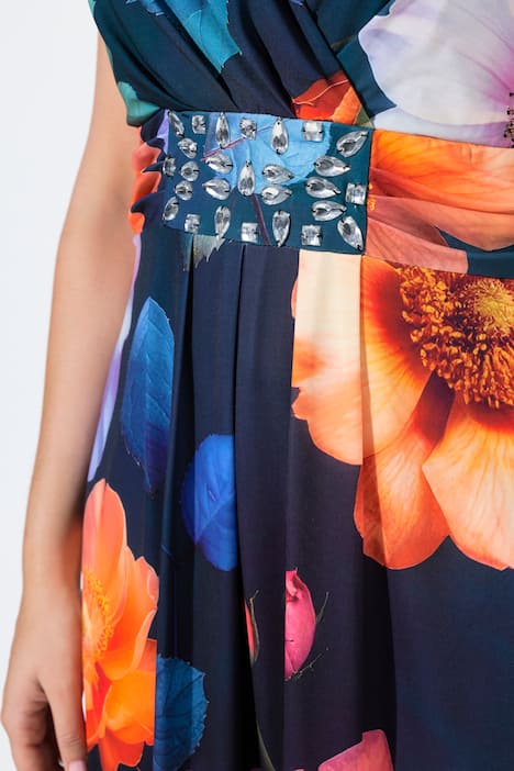 Maxi-jurk, bloemen, A-lijn, V-hals, mouwloos