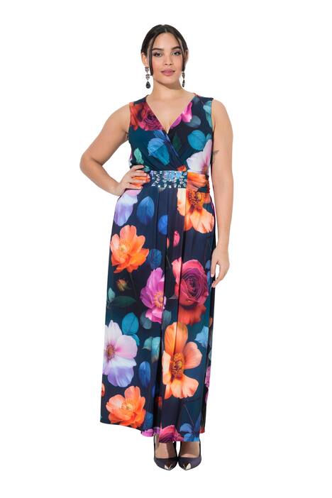 Maxi šaty, květinový vzor, áčkový střih, V výstřih, bez rukávů