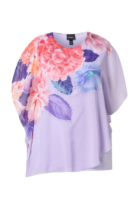 Šifonová halenka, květinový vzor, dvouvrstvá, kulatý výstřih, polo rukávy