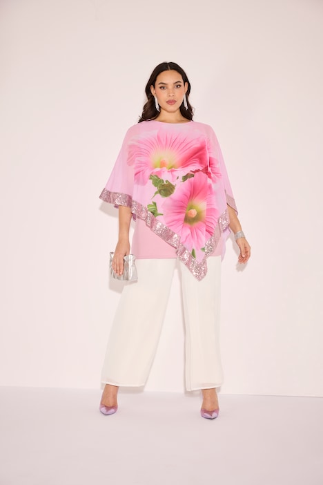 Chiffon blouse, bloemen, V-hals, boothals, 3/4-mouwen