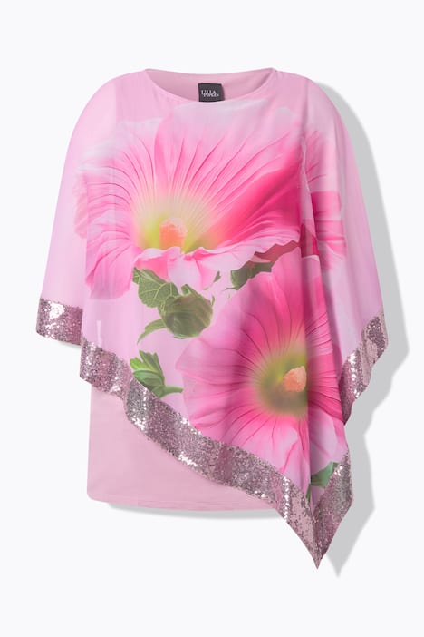 Chiffonbluse, Blüten, U-Boot-Ausschnitt, 3/4-Arm