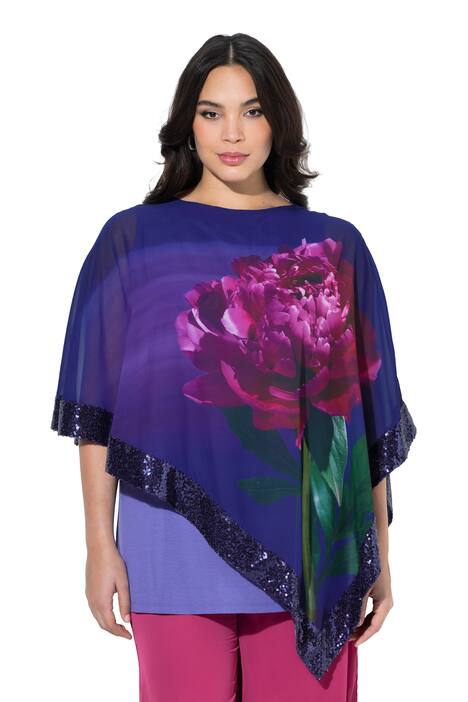 šifonová halenka, květiny, lodičkový výstřih, 3/4 rukáv