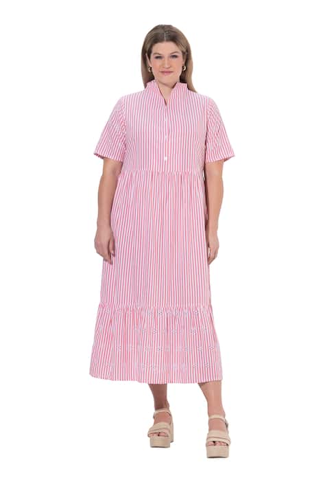Šaty, pruhy, áčkový střih, kalichový límec, polo rukávy, kapsy