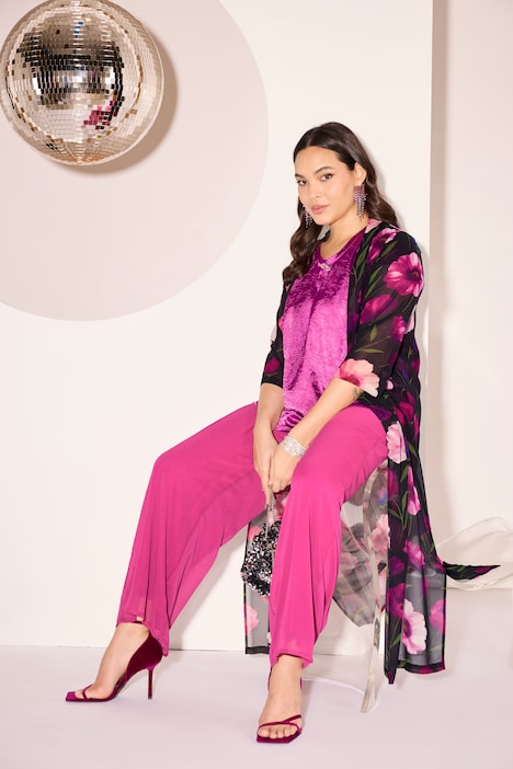 Chiffon vest, bloemen, open model, sjaalkraag, 3/4-mouwen