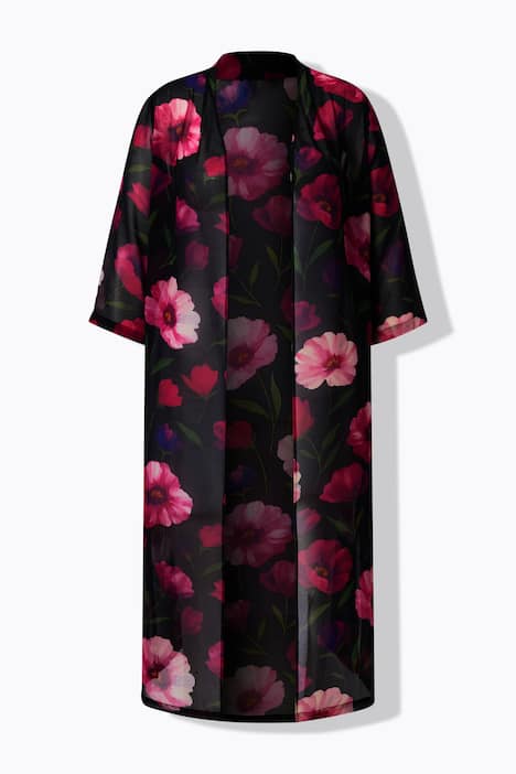 Chiffon vest, bloemen, open model, sjaalkraag, 3/4-mouwen