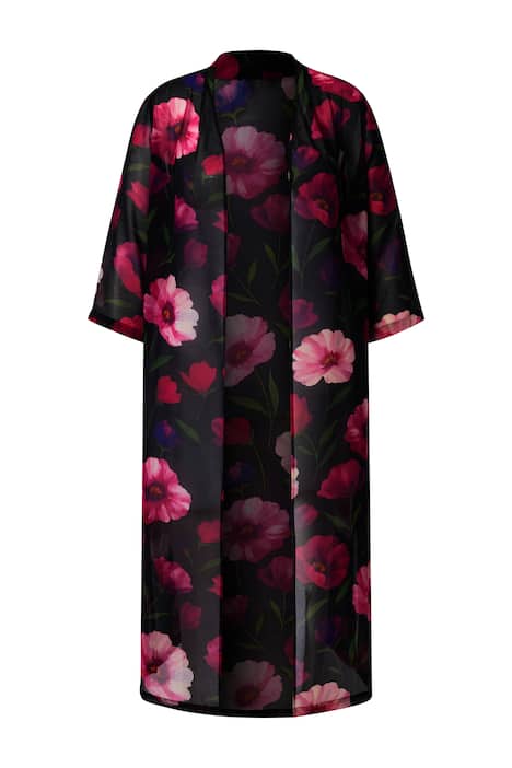 Šifonová bunda, květiny, otevřená silueta, šálový límec, 3/4 rukávy