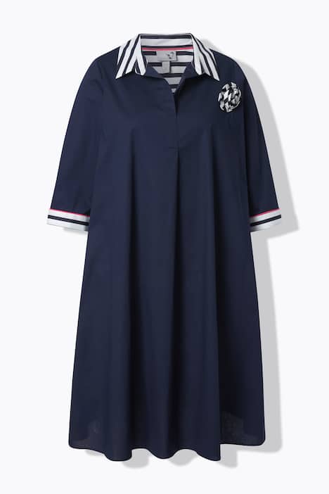Kleid, Streifen, A-Linie, V-Ausschnitt, 3/4-Arm