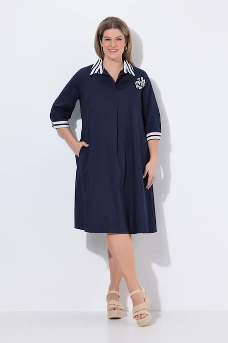Kleid, Streifen, A-Linie, V-Ausschnitt, 3/4-Arm