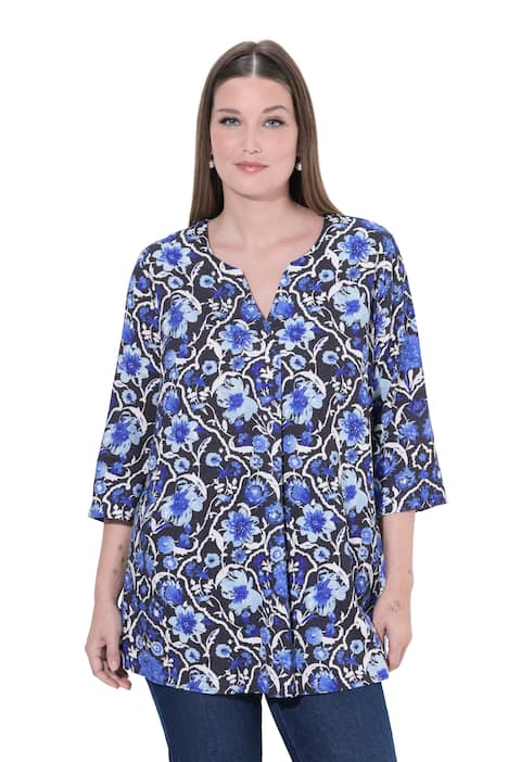 Halenka, květinový vzor, tunikový výstřih, 3/4 rukáv