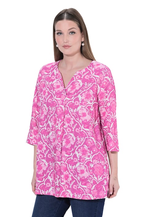 Halenka, květinový vzor, tunikový výstřih, 3/4 rukáv