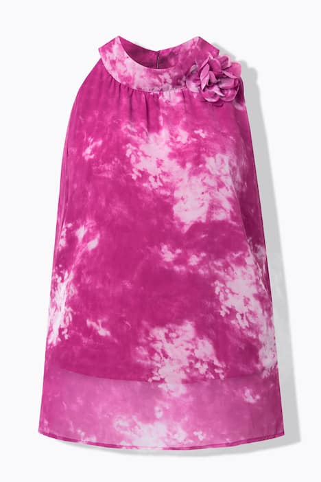 Blouseachtige top, bloemen, A-lijn, opstaande kraag, mouwloos