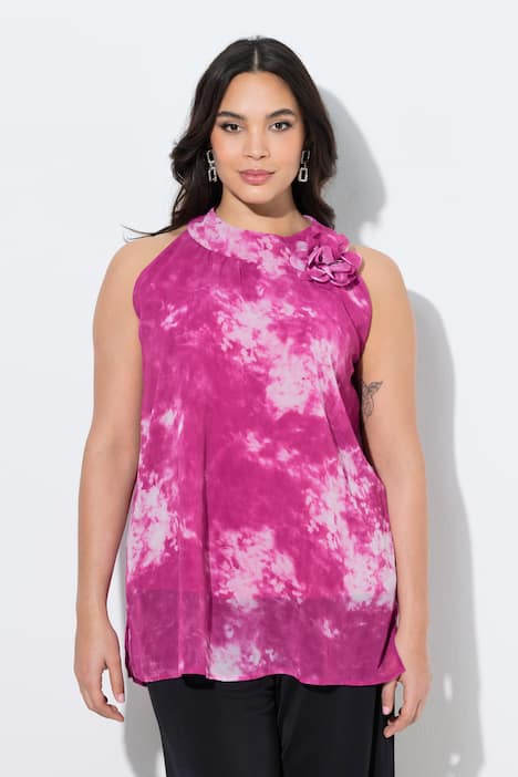 Blouseachtige top, bloemen, A-lijn, opstaande kraag, mouwloos