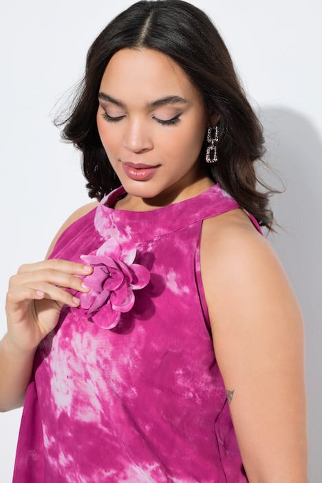 Blouseachtige top, bloemen, A-lijn, opstaande kraag, mouwloos