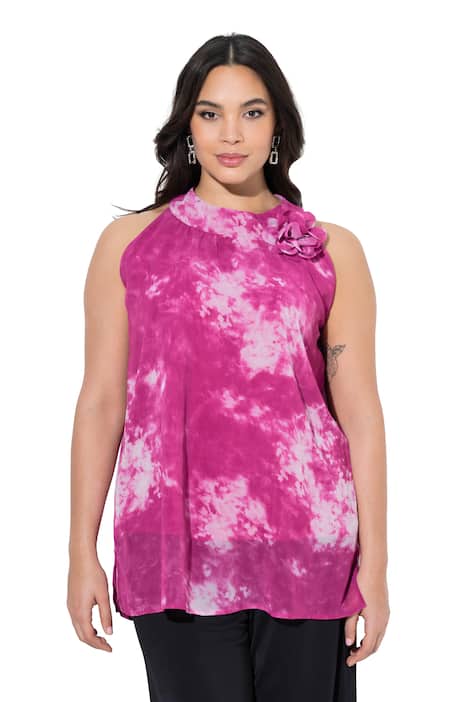 Halenka, květinový vzor, áčkový střih, stojáček, bez rukávů