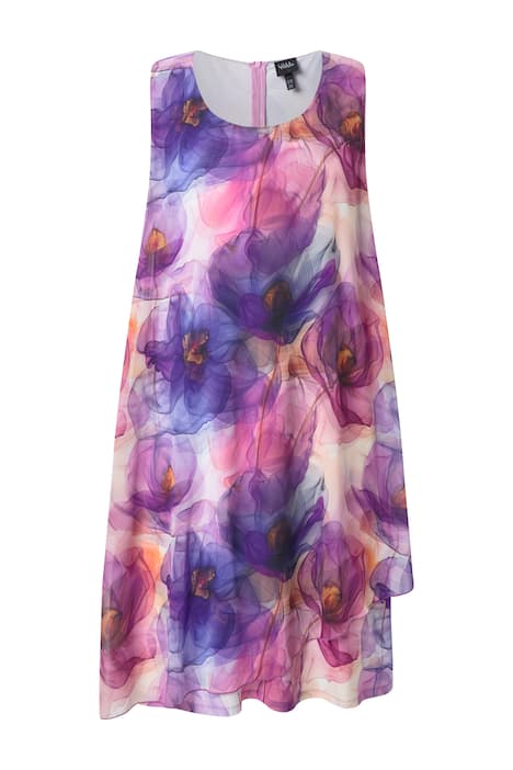 šifonové šaty, květinový vzor, áčkový střih, kulatý výstřih, bez rukávů