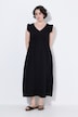 Maxikleid, A-Linie, V-Ausschnitt, Flügelärmel