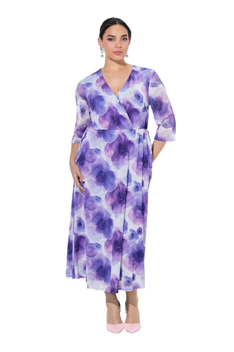 Maxi šaty, květinový motiv, dvouvrstvé, V výstřih, polo rukávy