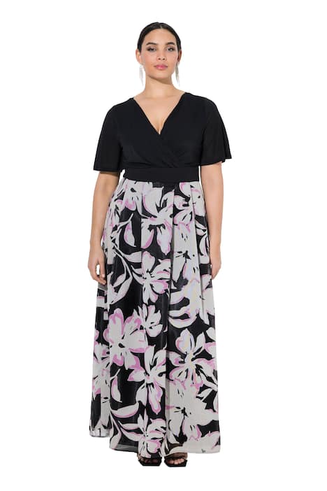 Maxi šaty, květované, V výstřih, polo rukávy