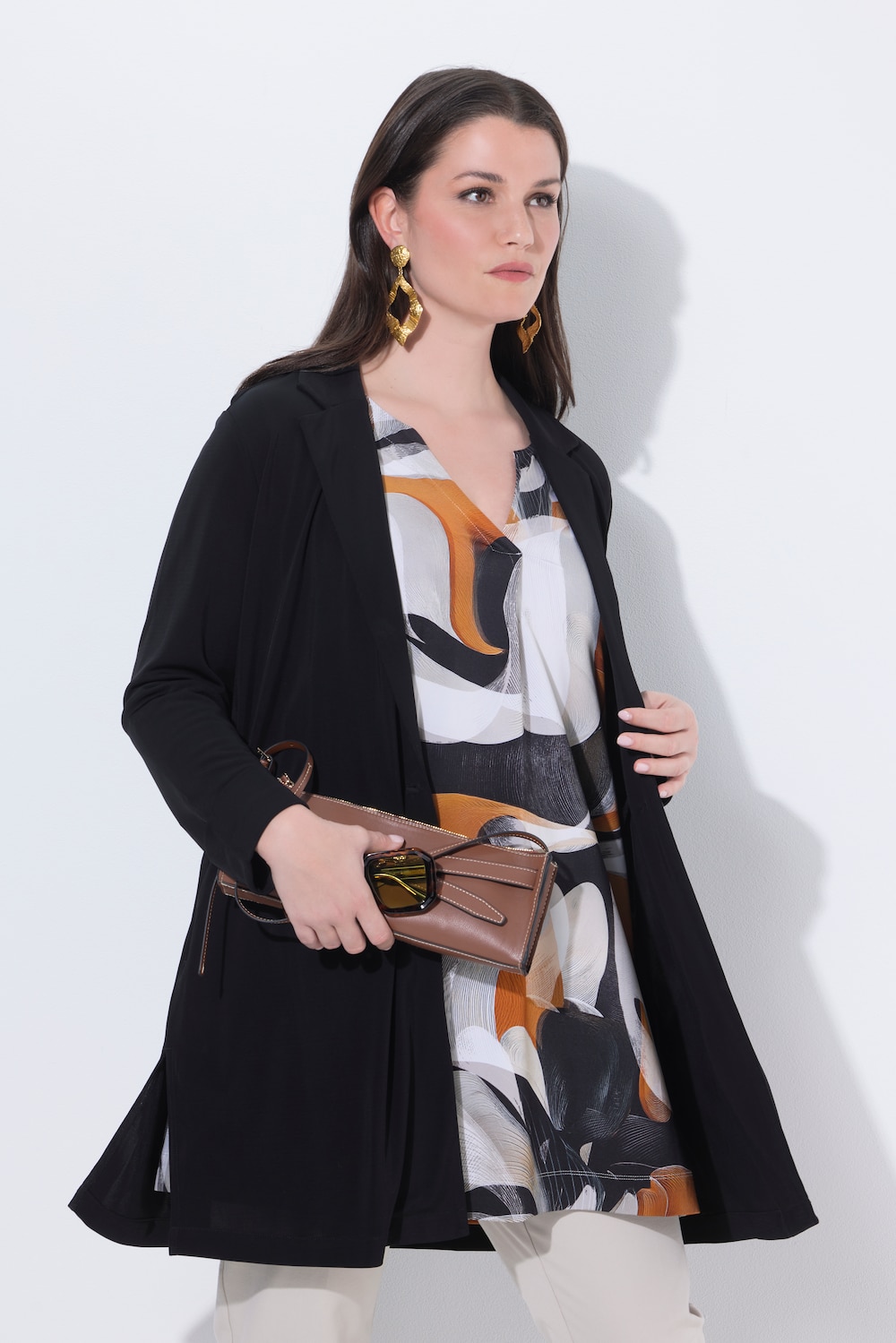 Blouseachtige blazer, reverskraag, 3/4-mouwen