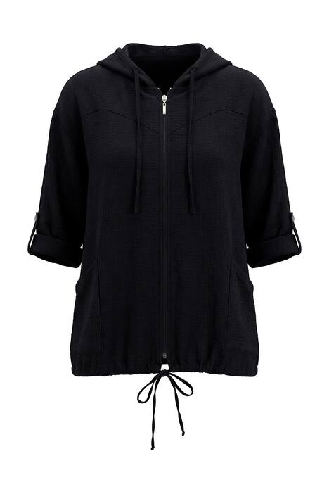 Hooded Zip-Up Muslin Blouse
