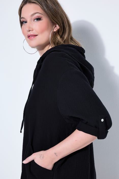 Musselin-Bluse, Komfort Fit, 3/4-Ärmel, Saum-Tunnelzug