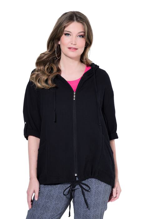 Hooded Zip-Up Muslin Blouse