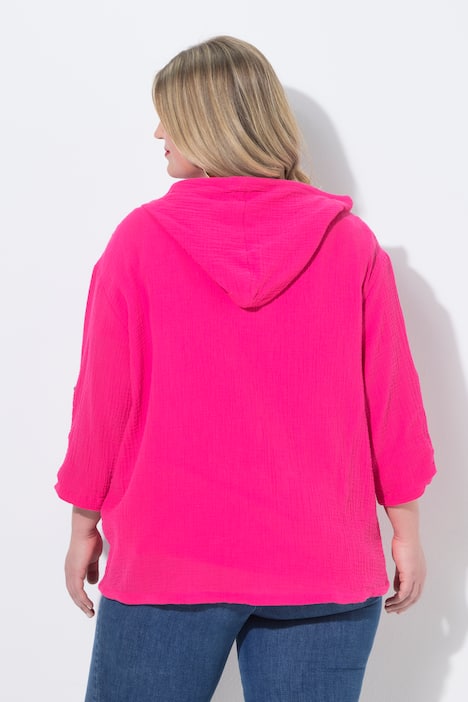 Musselin-Bluse, Komfort Fit, 3/4-Ärmel, Saum-Tunnelzug