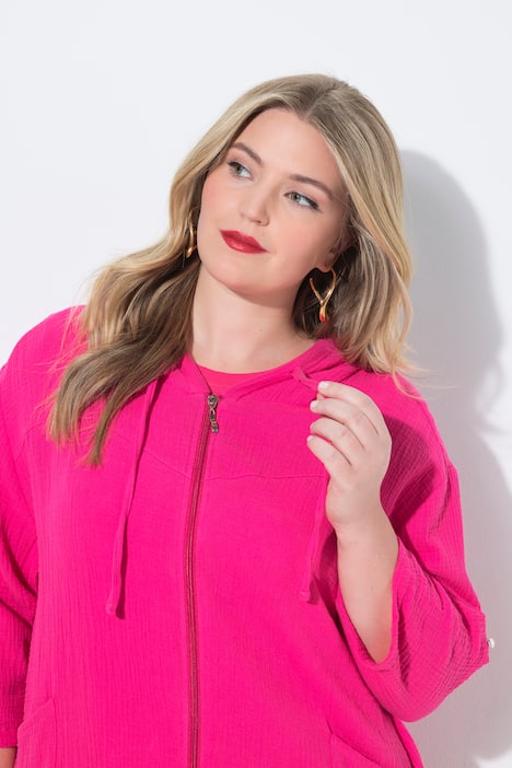 Musselin-Bluse, Komfort Fit, 3/4-Ärmel, Saum-Tunnelzug