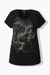 T-shirt, glittersteentjes-bloemen, ronde hals, korte mouwen
