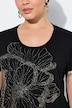 T-shirt, glittersteentjes-bloemen, ronde hals, korte mouwen