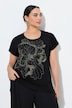 T-shirt, glittersteentjes-bloemen, ronde hals, korte mouwen