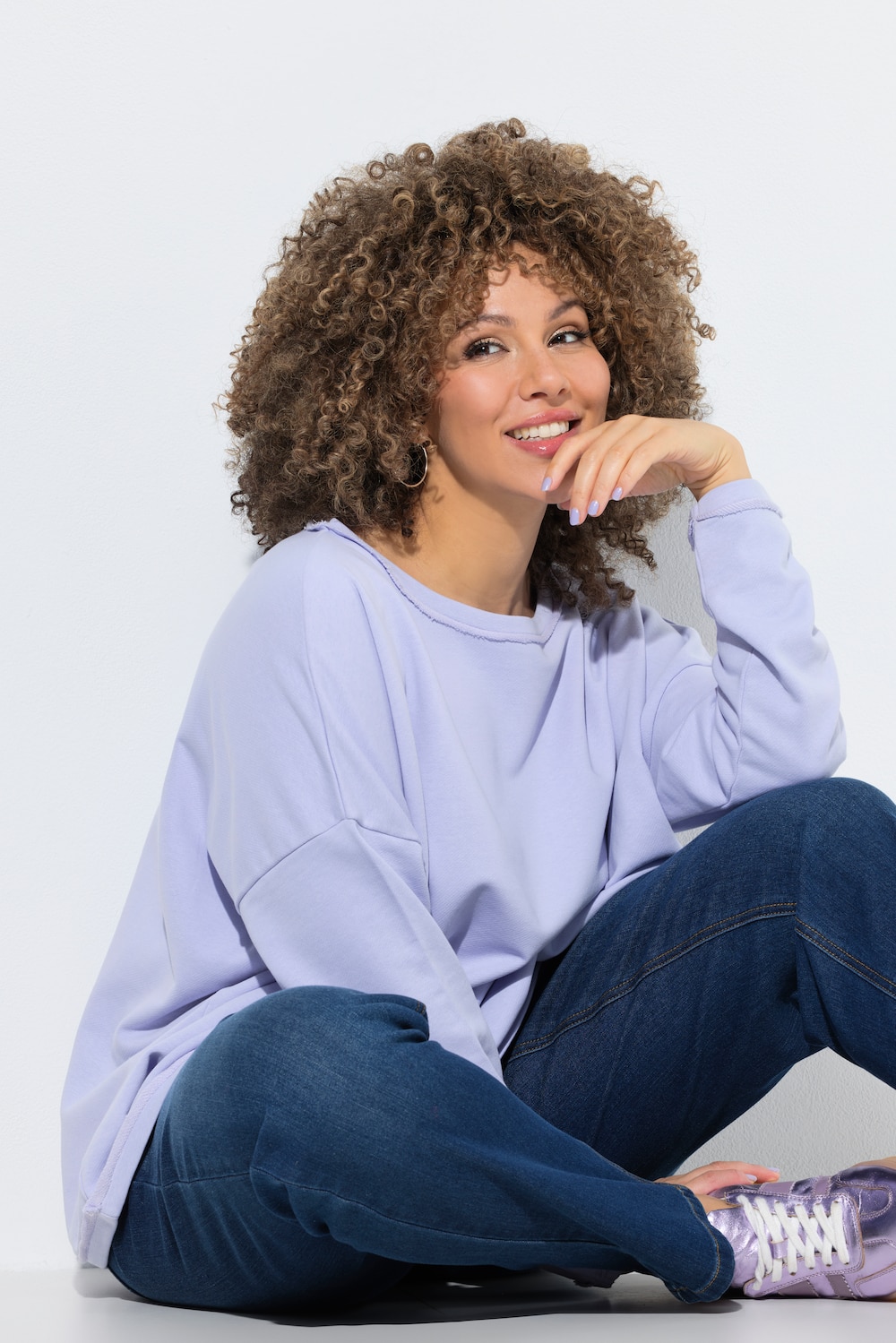 Sweatshirt, Rollkanten, Oversized, Rundhals, Langarm