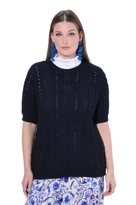 Pulovr, copánkový motiv, kulatý výstřih, polodlouhý rukáv