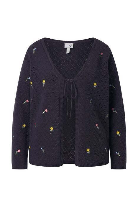 Pletený svetr, vyšívané květiny, V výstřih, dlouhé rukávy